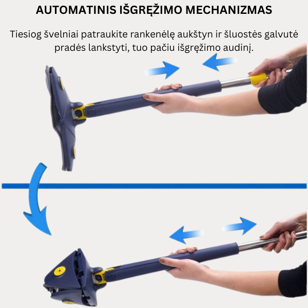 Teleskopinė trikampė valymo šluota su automatiniu nugręžimu