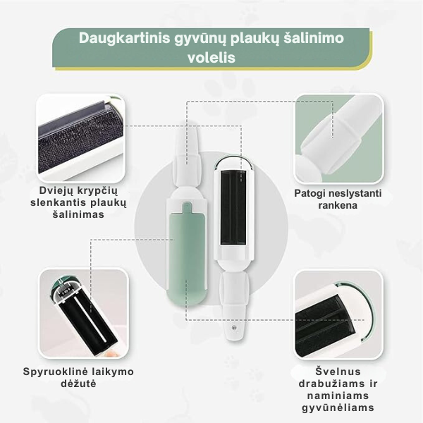 Daugkartinis gyvūnų plaukų šalinimo volelis