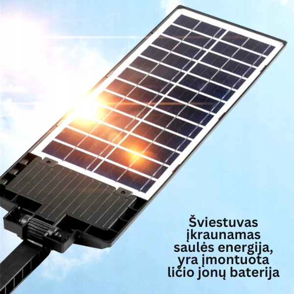 Galingas saulės energija įkraunamas lauko šviestuvas